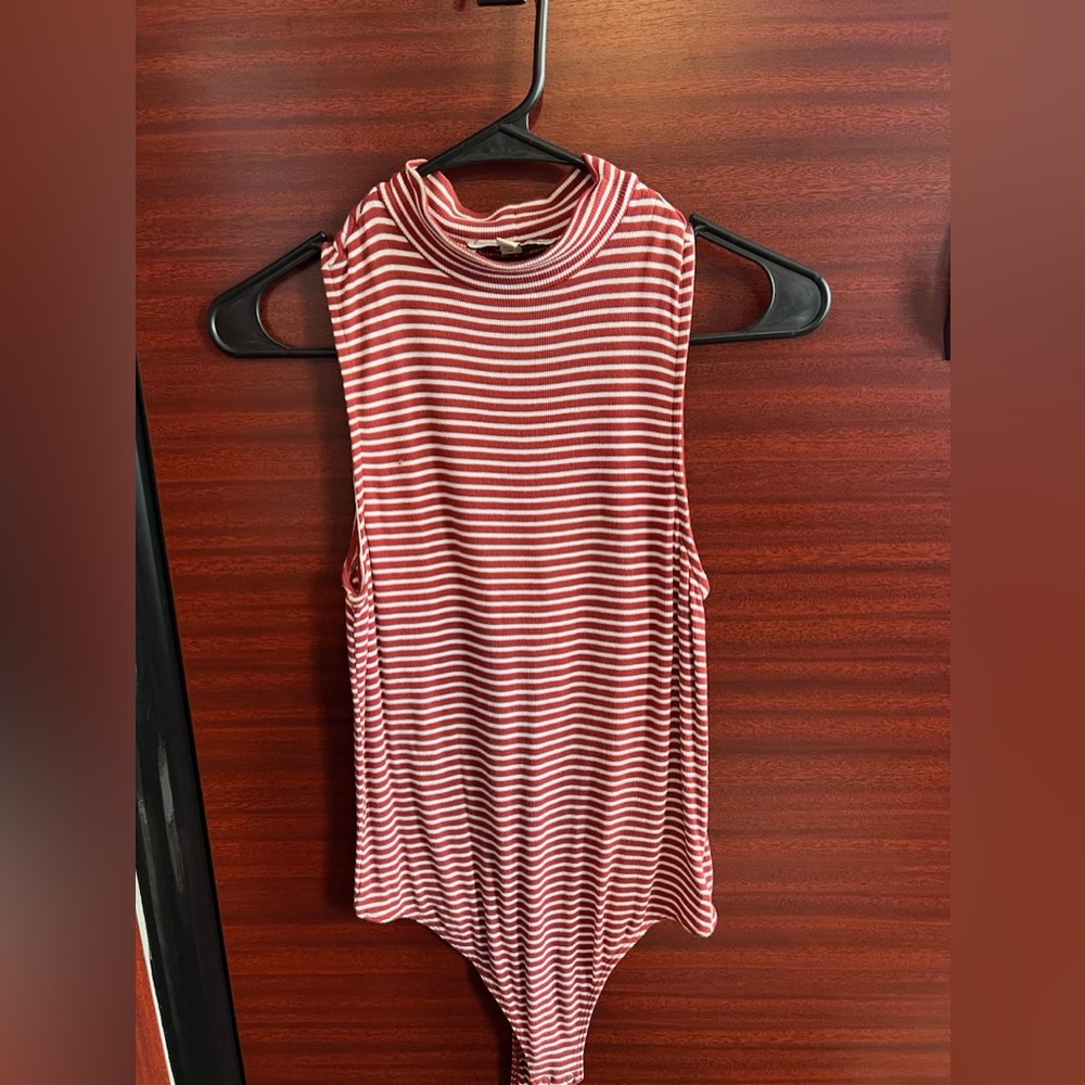 Bodysuit Striped Sleeveless Top - Red and